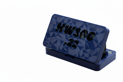 HW100 .22 pellet box in deep blue