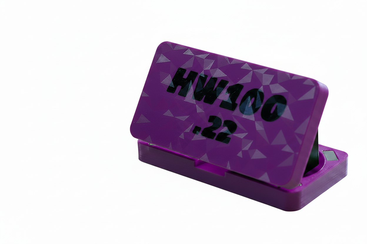 HW100 .22 pellet box in purple