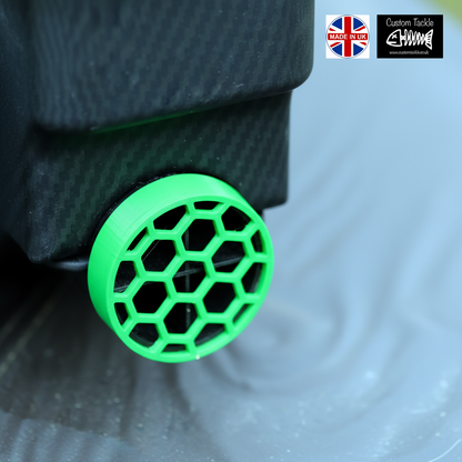 Bright green honeycomb weed guard on bait boat
