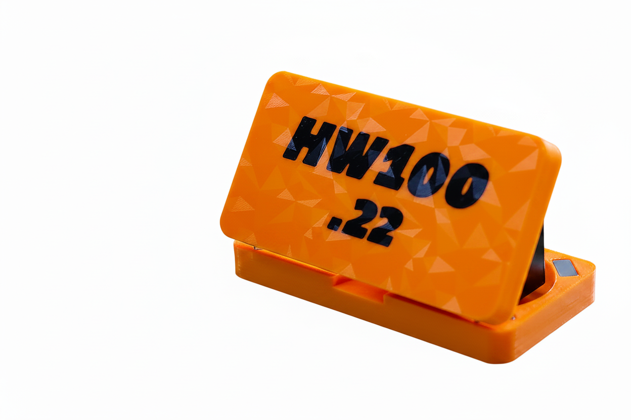 HW100 .22 pellet box in orange