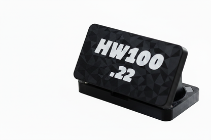 HW100 .22 black box with white text